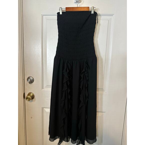Wilfred Dress Women's Size S Black Strapless Smocked Ruffle Trim A-Line Midi - Picture 8 of 9